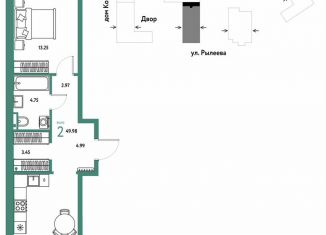 2-ком. квартира на продажу, 50 м2, Тюмень, Краснооктябрьская улица, 10к1, Калининский округ