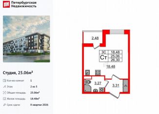 Продам квартиру студию, 25.1 м2, Санкт-Петербург, муниципальный округ Пулковский Меридиан