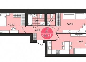 Продается 2-ком. квартира, 64.7 м2, Ярославль, 1-я Приволжская улица, 6А, ЖК Московский Квартал