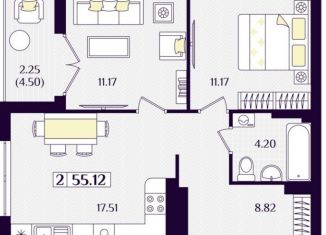 Продажа 2-комнатной квартиры, 55.1 м2, Зеленоградск