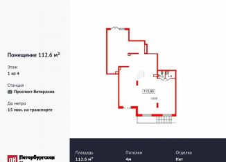 Продается помещение свободного назначения, 112.6 м2, Санкт-Петербург, проспект Ветеранов, 206, метро Проспект Ветеранов