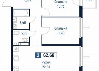 Продаю двухкомнатную квартиру, 61.9 м2, Мурино