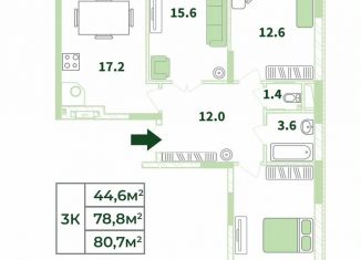 Продается трехкомнатная квартира, 80.7 м2, Крым