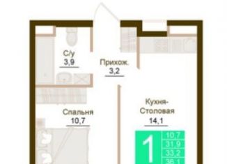 Продажа 1-комнатной квартиры, 36.1 м2, посёлок городского типа Молодёжное