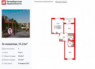 2-ком. квартира на продажу, 53.2 м2, посёлок Шушары