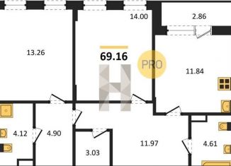 Продается двухкомнатная квартира, 69.2 м2, Воронеж, Левобережный район