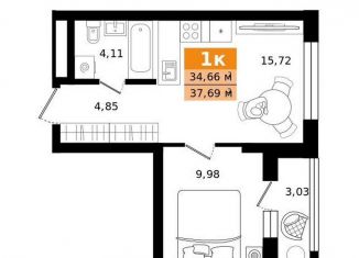 Продам 1-комнатную квартиру, 37.7 м2, Екатеринбург, метро Ботаническая