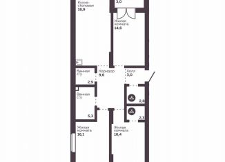 Продам 3-ком. квартиру, 91.9 м2, Екатеринбург, метро Проспект Космонавтов