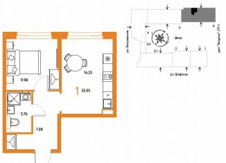 Продажа 1-комнатной квартиры, 35.1 м2, Екатеринбург, метро Уралмаш, Шефская улица, 28