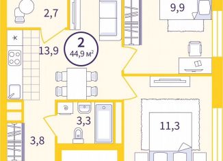 Продам 2-ком. квартиру, 43.6 м2, Екатеринбург, Железнодорожный район, Проходной переулок, 1А