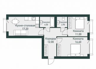 2-ком. квартира на продажу, 64.9 м2, посёлок Западный