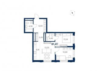 Продажа 2-комнатной квартиры, 61.4 м2, Екатеринбург, Чкаловский район