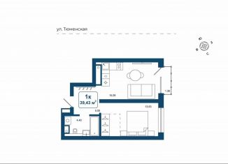Продаю 1-ком. квартиру, 39.4 м2, деревня Дударева, улица Сергея Джанбровского, 25