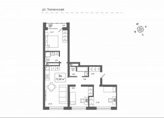 Продается 3-ком. квартира, 72.6 м2, деревня Дударева, улица Сергея Джанбровского, 25
