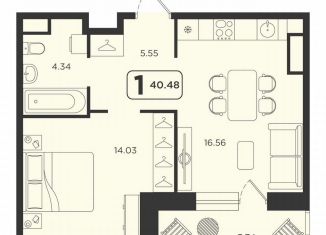 Продается 1-ком. квартира, 40.5 м2, Тюмень, ЖК Горизонт