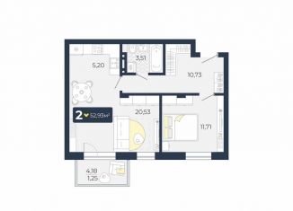 2-ком. квартира на продажу, 52.9 м2, посёлок Солонцы, ЖК Живём