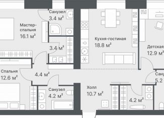 Продается 3-ком. квартира, 95.9 м2, Тюмень