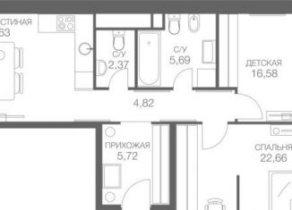 Продажа трехкомнатной квартиры, 75.5 м2, Москва, ЦАО