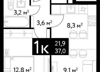 1-комнатная квартира на продажу, 36.8 м2, Москва, Большая Спасская улица, 37, станция Площадь трёх вокзалов (Каланчёвская)