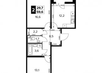 Продается двухкомнатная квартира, 59.6 м2, Москва, станция Водники