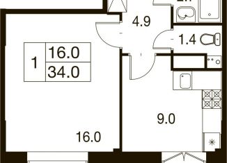 Однокомнатная квартира на продажу, 35.3 м2, деревня Сабурово, Рождественская улица, 3, ЖК Митино О2