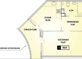 Продам 1-ком. квартиру, 39 м2, Краснодар, Главная городская площадь, микрорайон Центральный