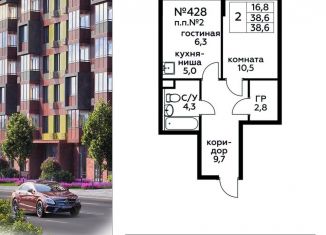 Продажа 2-ком. квартиры, 38.6 м2, деревня Середнево, жилой комплекс Цветочные Поляны Экопарк, к2