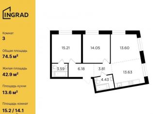 Продам 3-ком. квартиру, 74.5 м2, Москва, жилой комплекс Форивер, 9, ЖК Форивер