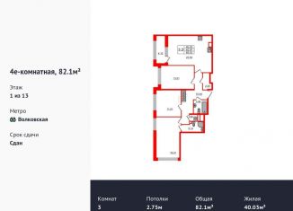 Продажа 3-комнатной квартиры, 82.1 м2, Санкт-Петербург, Тосина улица, 6, ЖК Автограф в центре