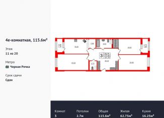 3-комнатная квартира на продажу, 115.6 м2, Санкт-Петербург, Ушаковская набережная, 3к4, Ушаковская набережная