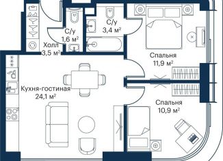 Продаю 2-комнатную квартиру, 55.4 м2, Москва, ЖК Сити Бэй