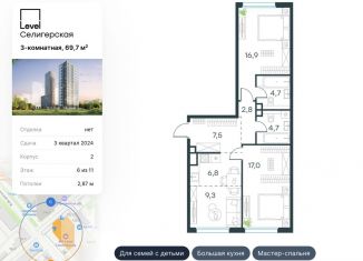 Продаю 3-ком. квартиру, 69.7 м2, Москва, метро Селигерская