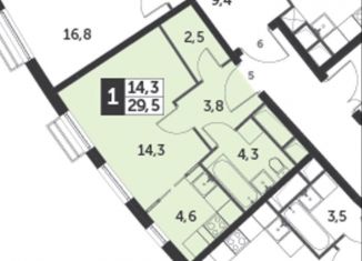 Продам квартиру студию, 29.5 м2, посёлок Развилка, ЖК Римский, Римский проезд, 7