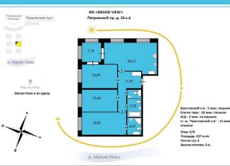 3-комнатная квартира на продажу, 107 м2, Санкт-Петербург, ЖК Гранд Вью