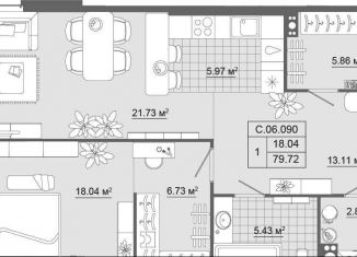 Продается 1-комнатная квартира, 79.7 м2, Санкт-Петербург, муниципальный округ Васильевский, 12-я линия Васильевского острова, 41к1литЖ