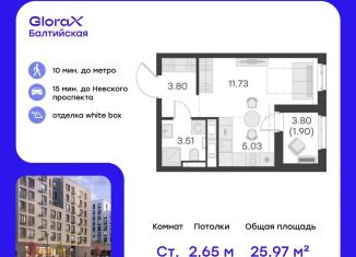 Продажа квартиры студии, 26 м2, Санкт-Петербург, улица Шкапина, 43-45, муниципальный округ Екатерингофский