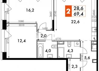 Продажа двухкомнатной квартиры, 69.4 м2, Москва, метро Бабушкинская