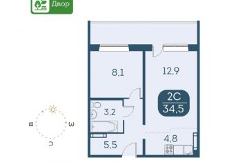 Продаю 2-комнатную квартиру, 34.5 м2, Новосибирск, ЖК Аквамарин, Междуреченская улица, 5/1