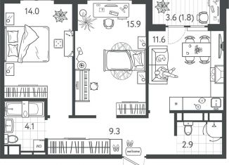 Продается 2-ком. квартира, 59.6 м2, Краснодар, Колхозная улица, 5к4, микрорайон Табачная Фабрика