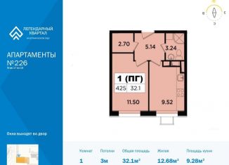 1-комнатная квартира на продажу, 32.1 м2, Москва, жилой комплекс Легендарный квартал, к3, метро Ботанический сад