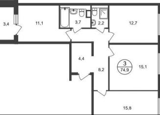 Продается 3-комнатная квартира, 74.9 м2, рабочий посёлок Заречье, жилой комплекс Заречье Парк, к3.1, ЖК Заречье Парк