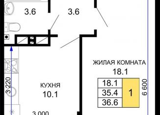 Продажа однокомнатной квартиры, 36.6 м2, Краснодар, ЖК Дыхание