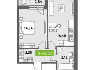 Продается 1-комнатная квартира, 42.8 м2, Санкт-Петербург, метро Купчино