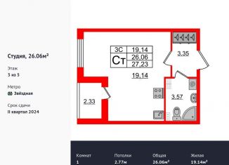 Продается квартира студия, 26.1 м2, Санкт-Петербург, метро Звёздная