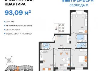 Трехкомнатная квартира на продажу, 93.1 м2, Ульяновск, Железнодорожный район