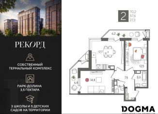 Продается двухкомнатная квартира, 70.2 м2, Краснодар, микрорайон Черемушки