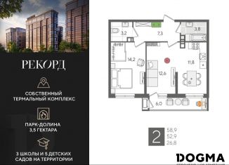 Продается 2-ком. квартира, 58.9 м2, Краснодар, микрорайон Черемушки