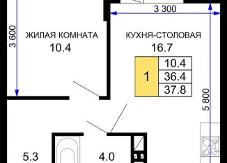 Продажа однокомнатной квартиры, 37.8 м2, Краснодар, ЖК Дыхание