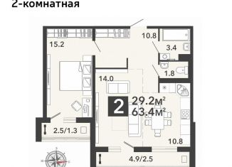 Продается 2-ком. квартира, 63.4 м2, Пенза, Октябрьский район, жилой комплекс Новелла, с5