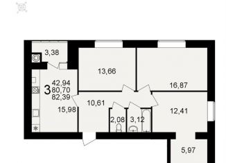 Продаю трехкомнатную квартиру, 82.4 м2, Рязанская область